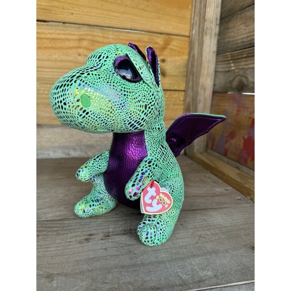Ty Beanie Boos Cinder The‎ Green Dragon Plush Toy 9" - Picture 1 of 16